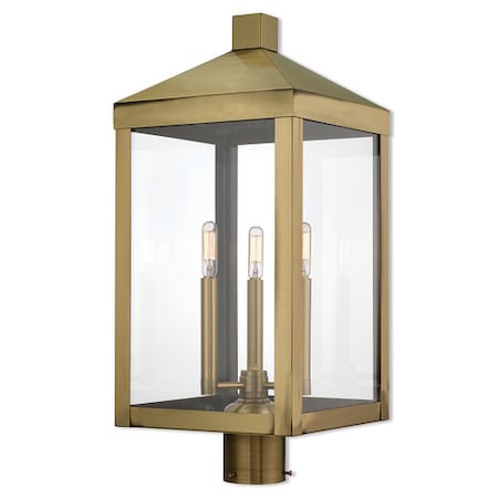 Livex Lighting Nyack 3 Light Antique Brass Outdoor Post Top Lantern 20586-01